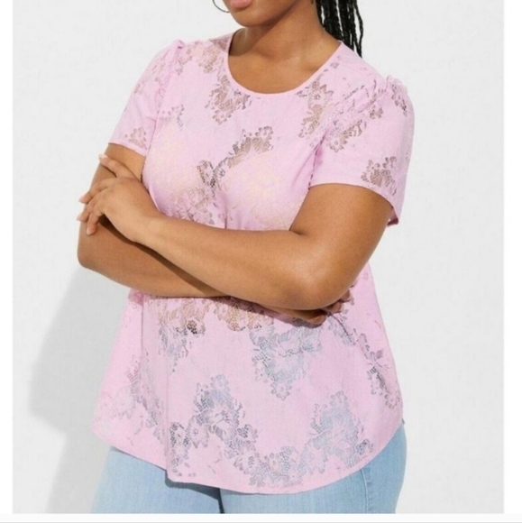 Muave Abbey Lace Short Sleeve Blouse - Picture 1 of 5